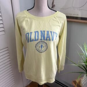 Old Navy Sweatshirt Womens Medium Pale Yellow Crewneck Heritage Fleece Retro Y2K